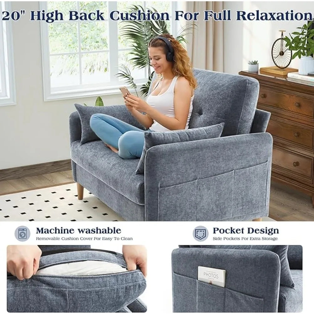 47" Loveseat Sofa, Comy Chenille Fabric Throws Removable Cushion