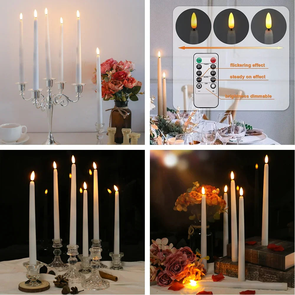 Pack of 12/24Pc LED Flameless Flickering Taper Candles, Remote Battery