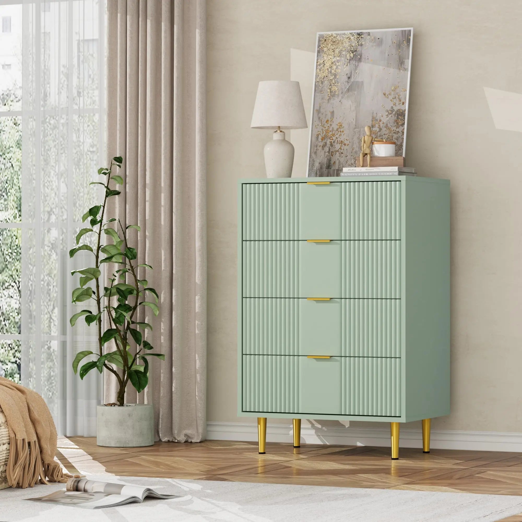 Fluted 4-Drawer Dresser 36.85" Chest of Drawers Metal Handle