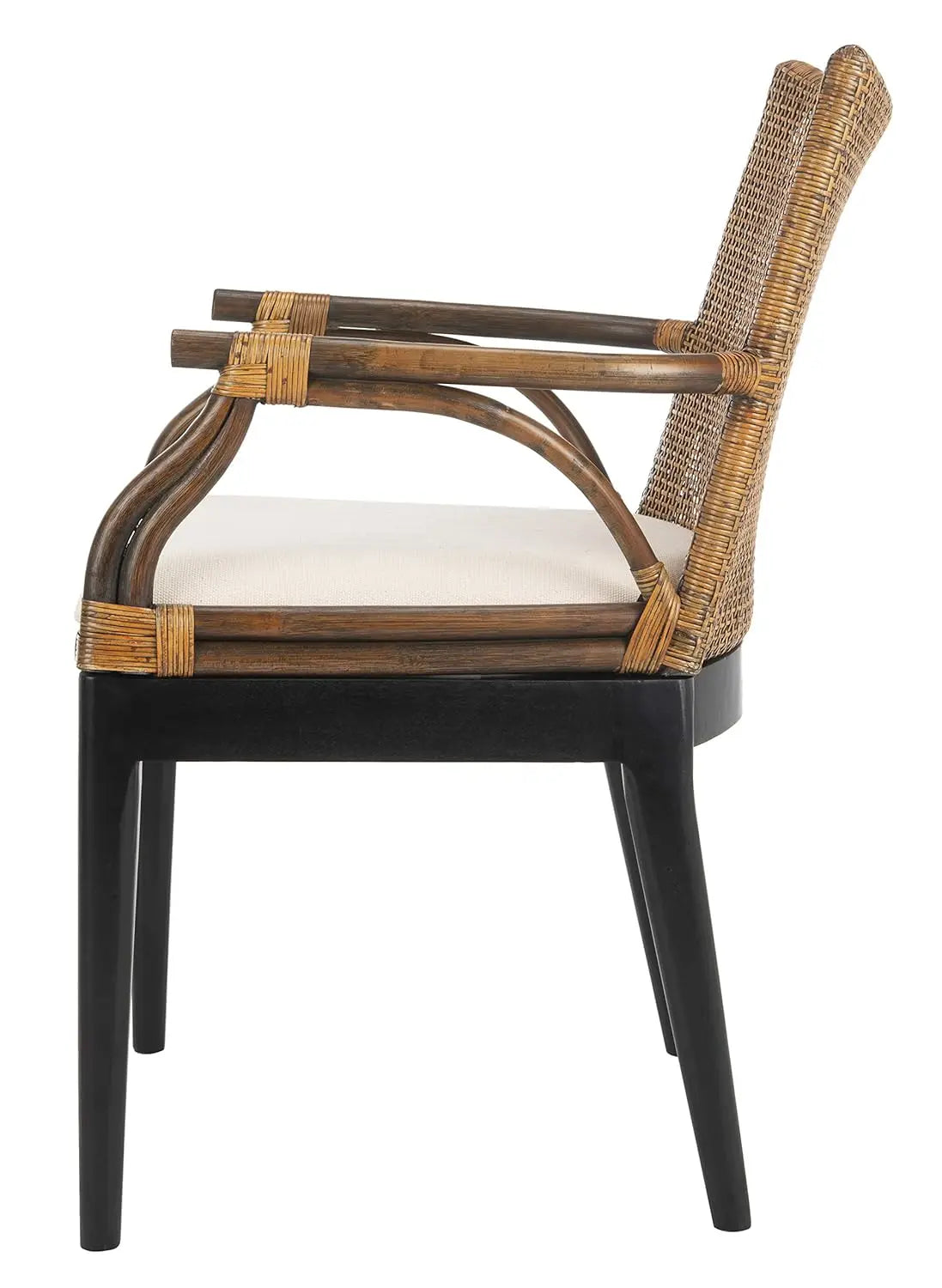 Brown & Black Solid Wood Rattan Arm Chair, Tropical Seating