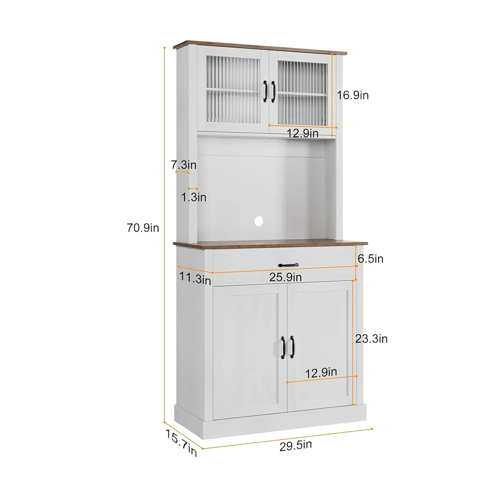 Pantry 71" Tall Buffet Glass Doors Hutch Storage Cabinet, Freestanding