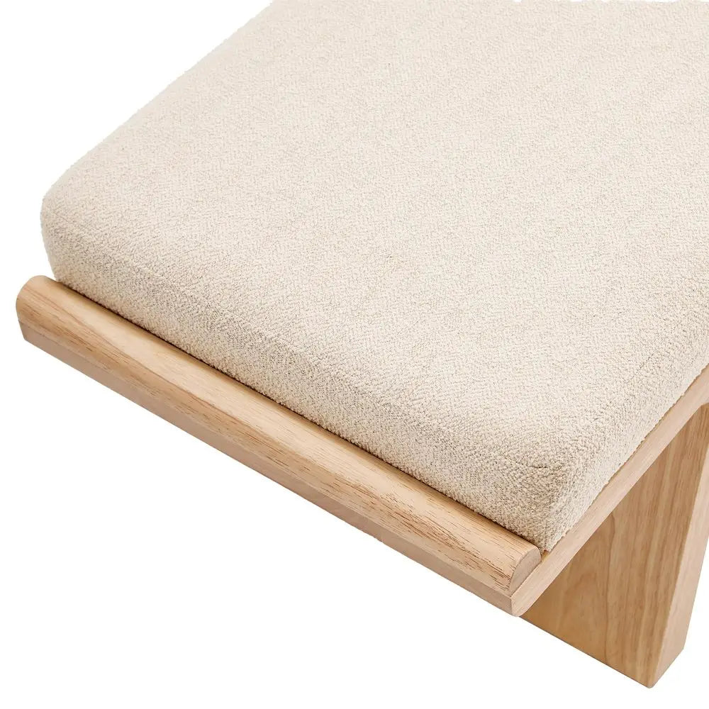 Natural Wood Upholstered Bench, End of Bed Ottoman, Padded Seat