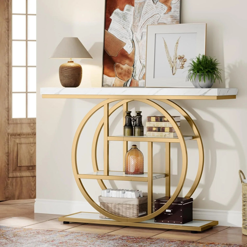 41.3" Console Table,  4-Tier Sofa Table, Narrow with Storage Shelves