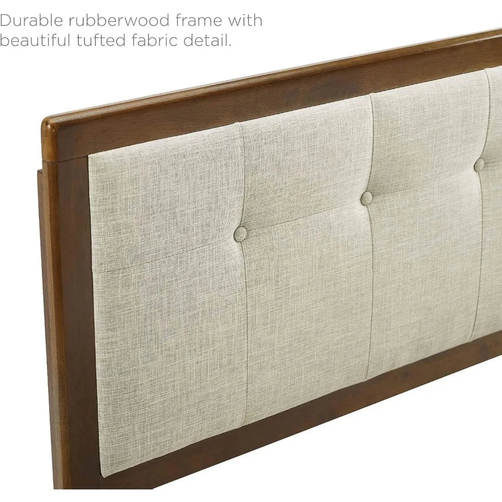 Modway Draper Tufted Full Fabric Wood Headboard in Walnut Beige