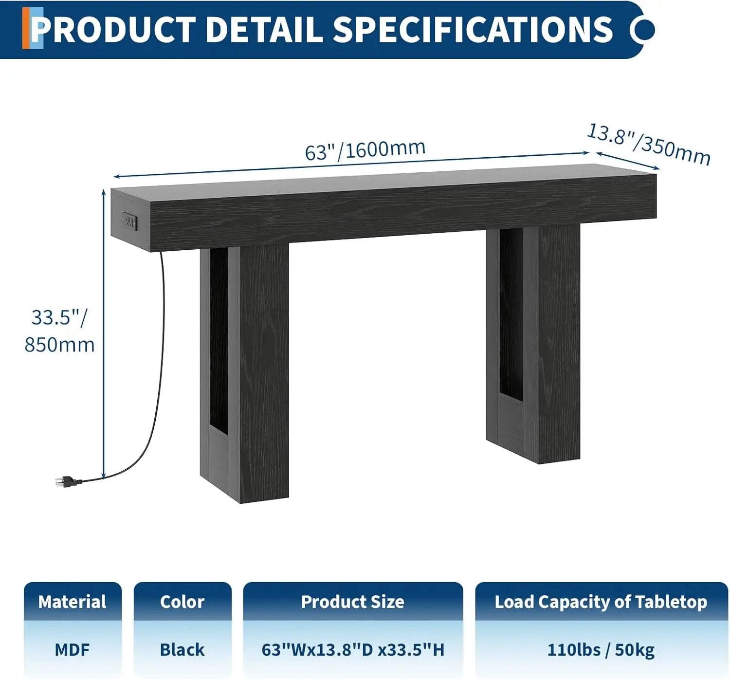 Rustic Console Table Power Outlet