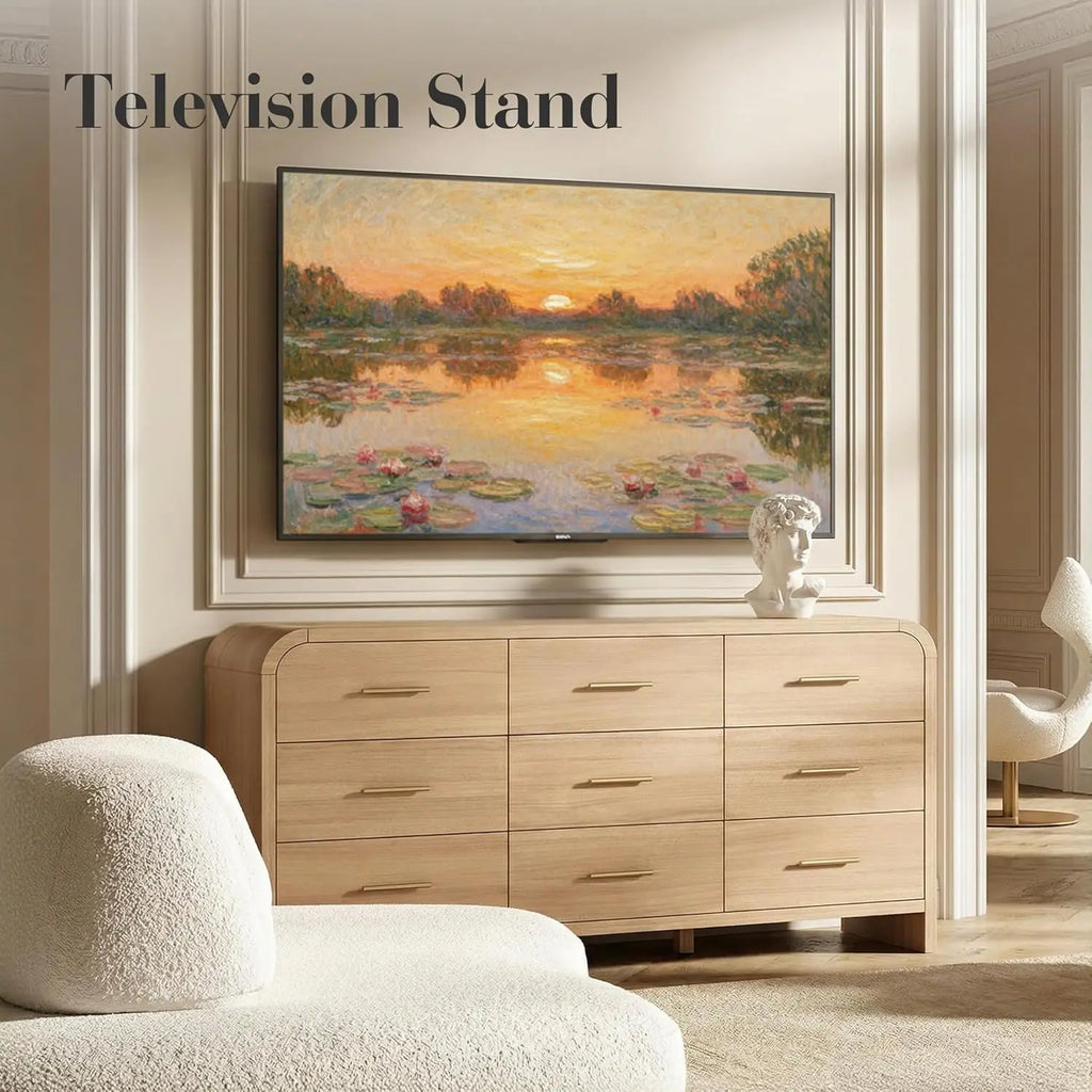 Curved 9-Drawer Dresser , 63IN Wide, Chest of Drawers, Vanity Desk, TV Stand