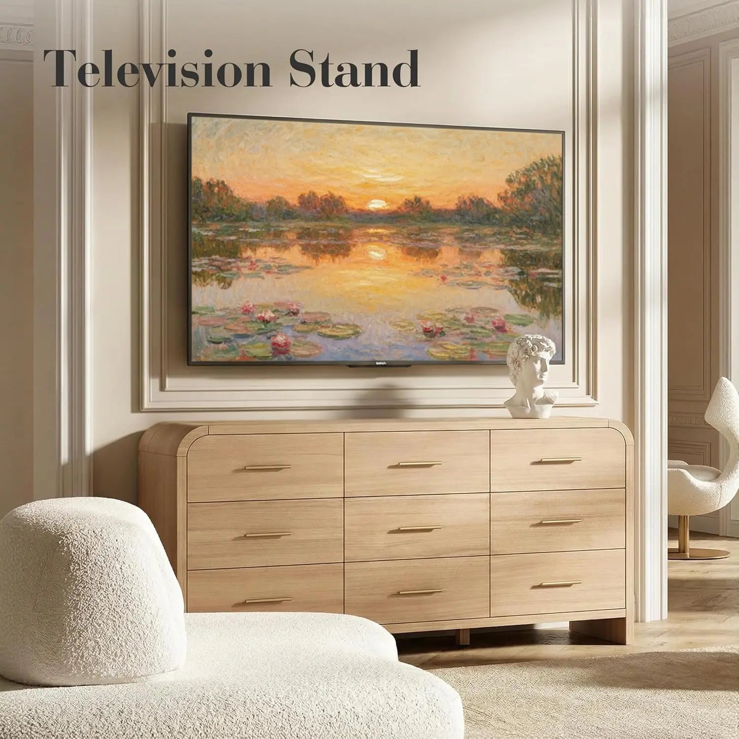 Curved 9-Drawer Dresser , 63IN Wide, Chest of Drawers, Vanity Desk, TV Stand