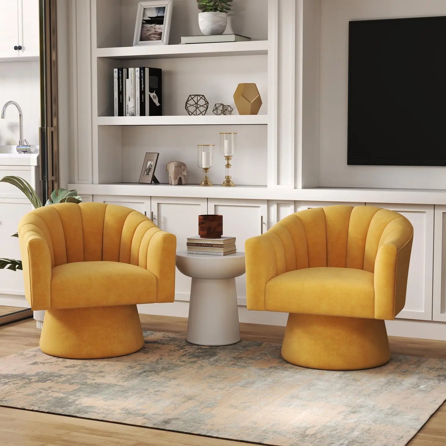 360° Swivel Velvet Upholstered Barrel Chair Set 2 Overstuffed Armchair