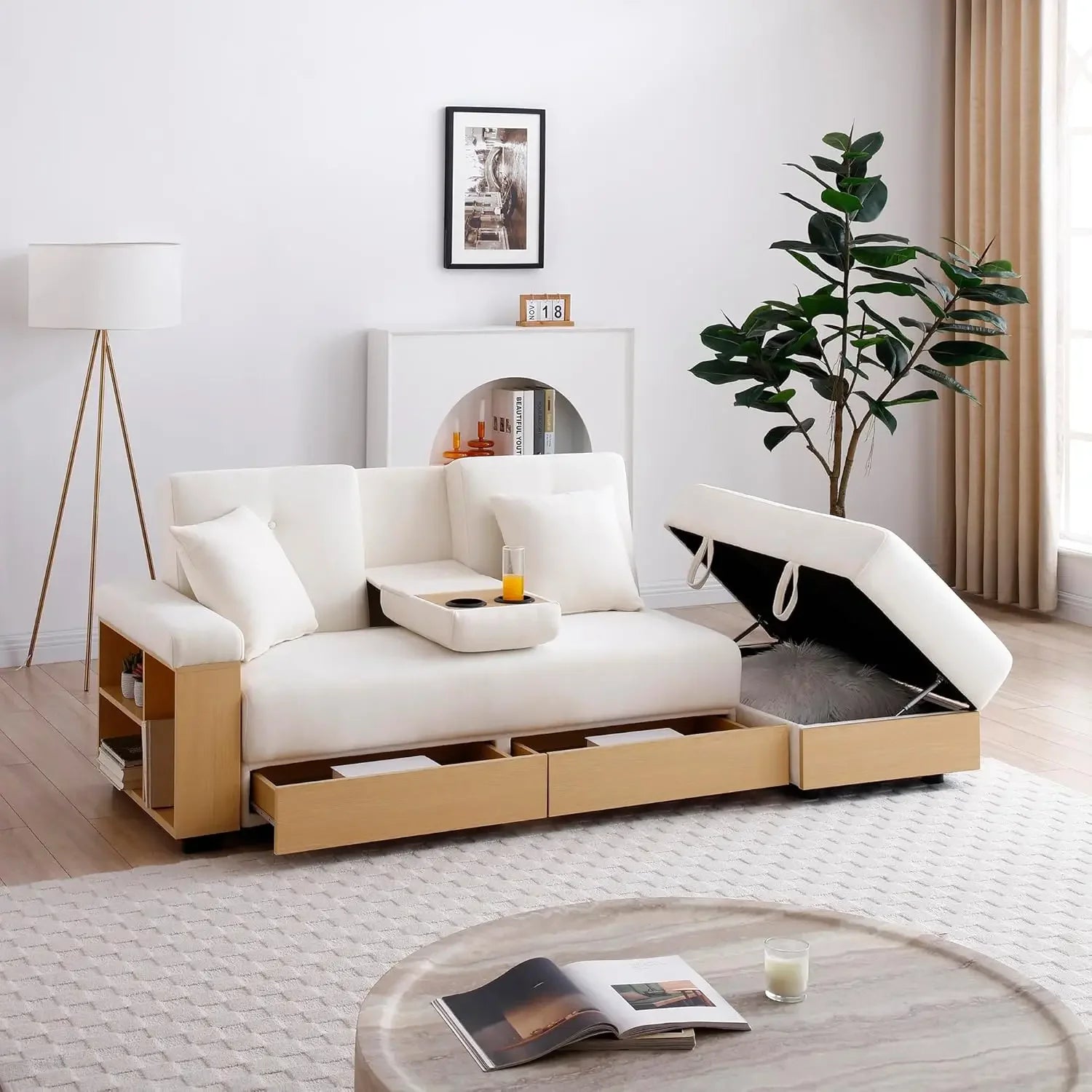 Multi-Functional Sofa Sleeper,  Storage Ottoman, 2-Drawers Sectional Couch