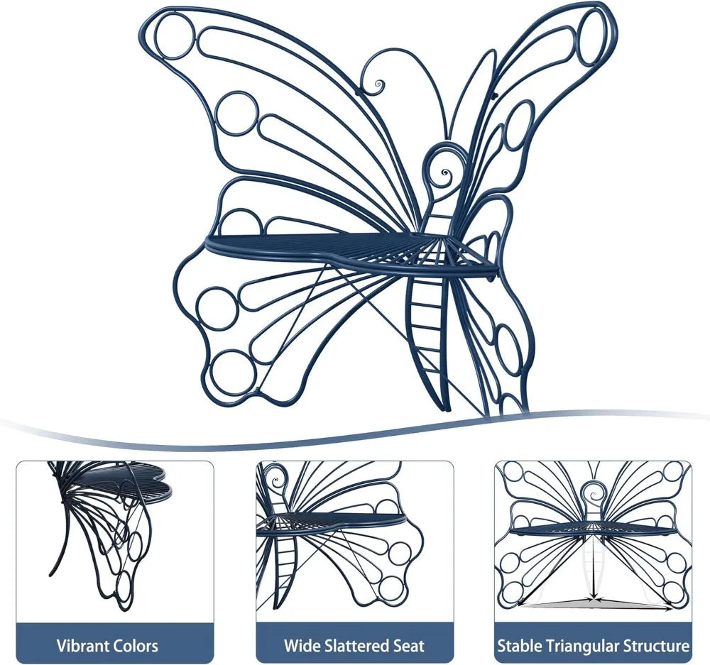 50IN Outdoor Garden Bench Butterfly Design, Sturdy Iron Frame