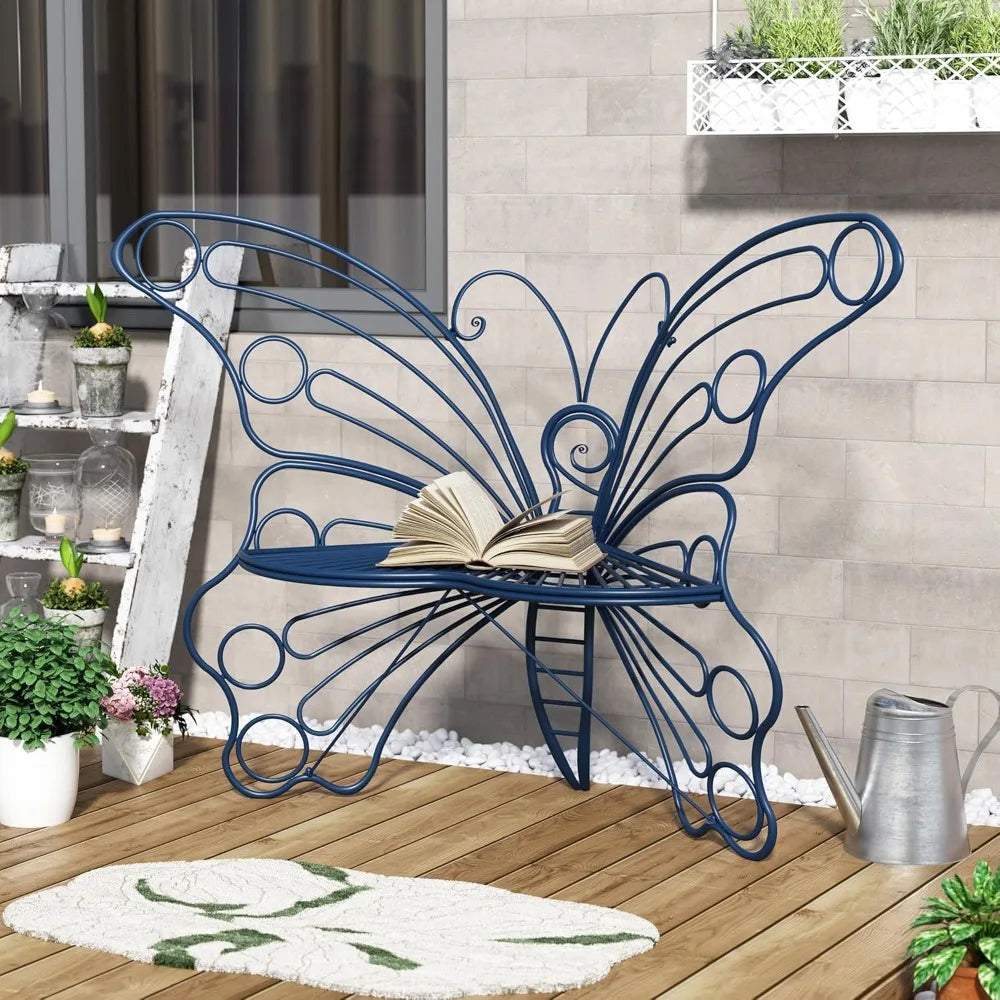 50IN Outdoor Garden Bench Butterfly Design, Sturdy Iron Frame