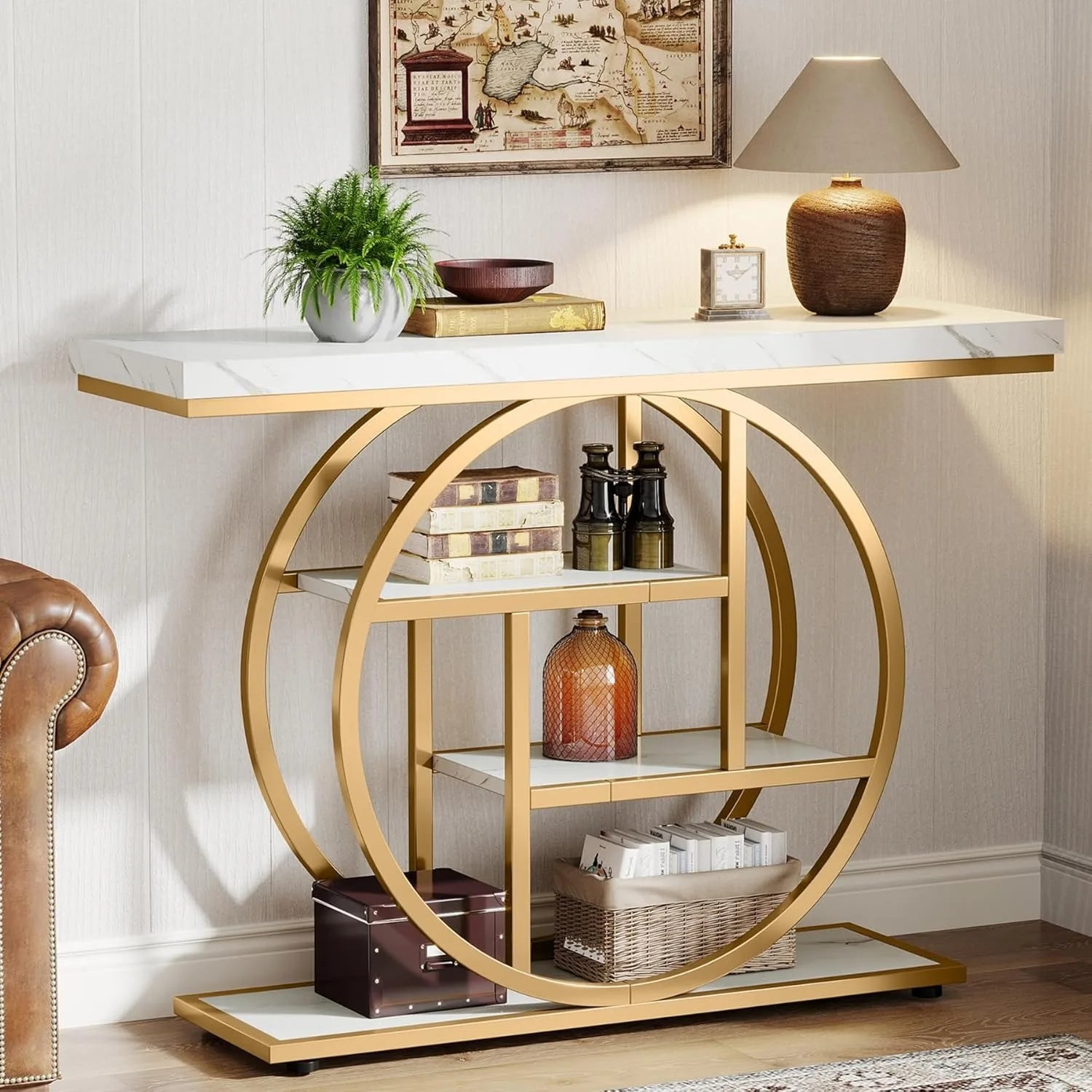 41.3" Console Table,  4-Tier Sofa Table, Narrow with Storage Shelves