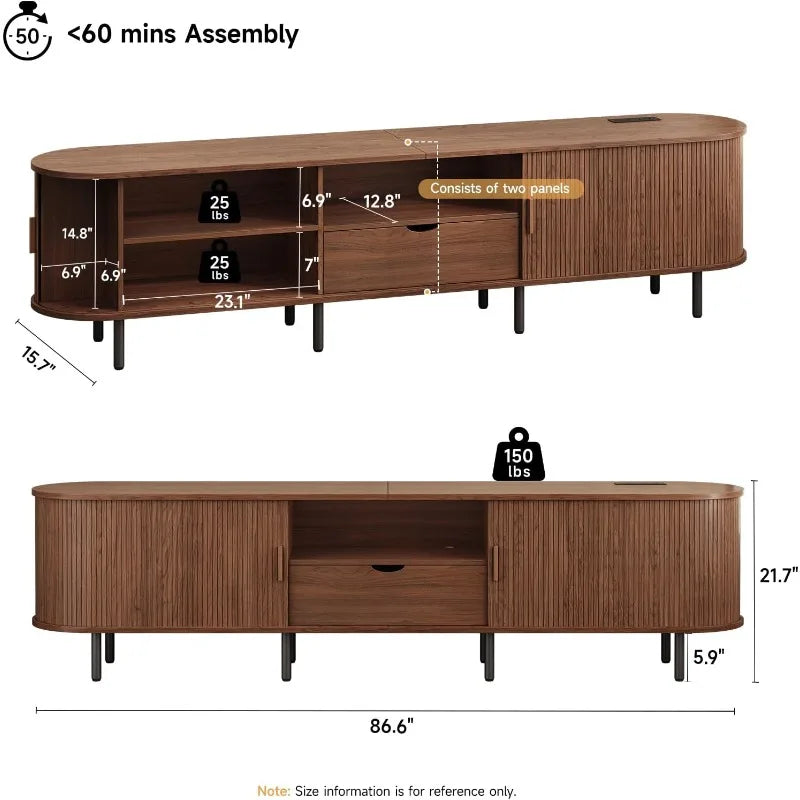 86.6" TV Stand, Power Outlet for TVs up to 90",  Storage,  Drawer