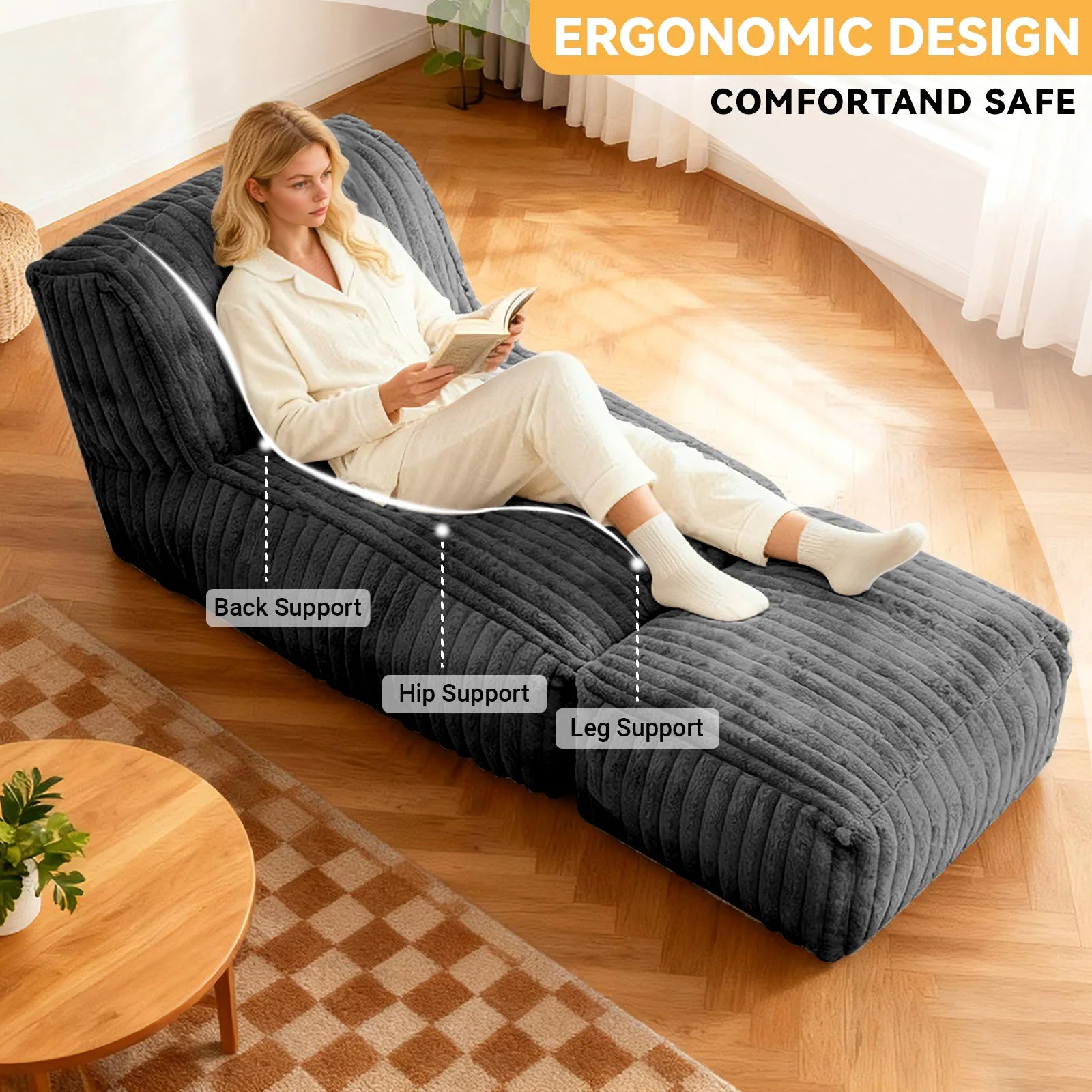 Convertible Sofa Bed, Chaise Lounge, 3-Zone Ergonomic Support Breathable Corduroy