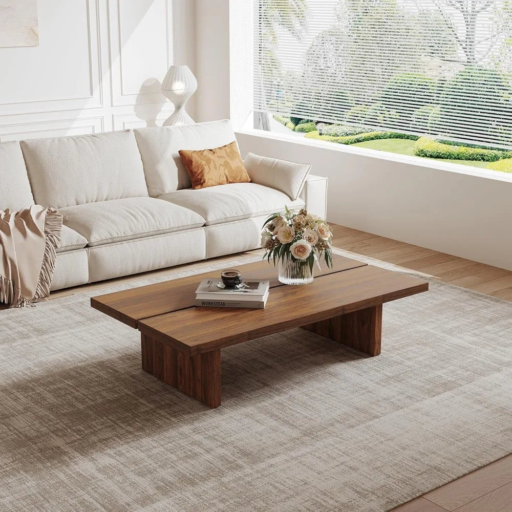 Rectangle Coffee Table, Walnut Wood, Brown Japanese Tea Table