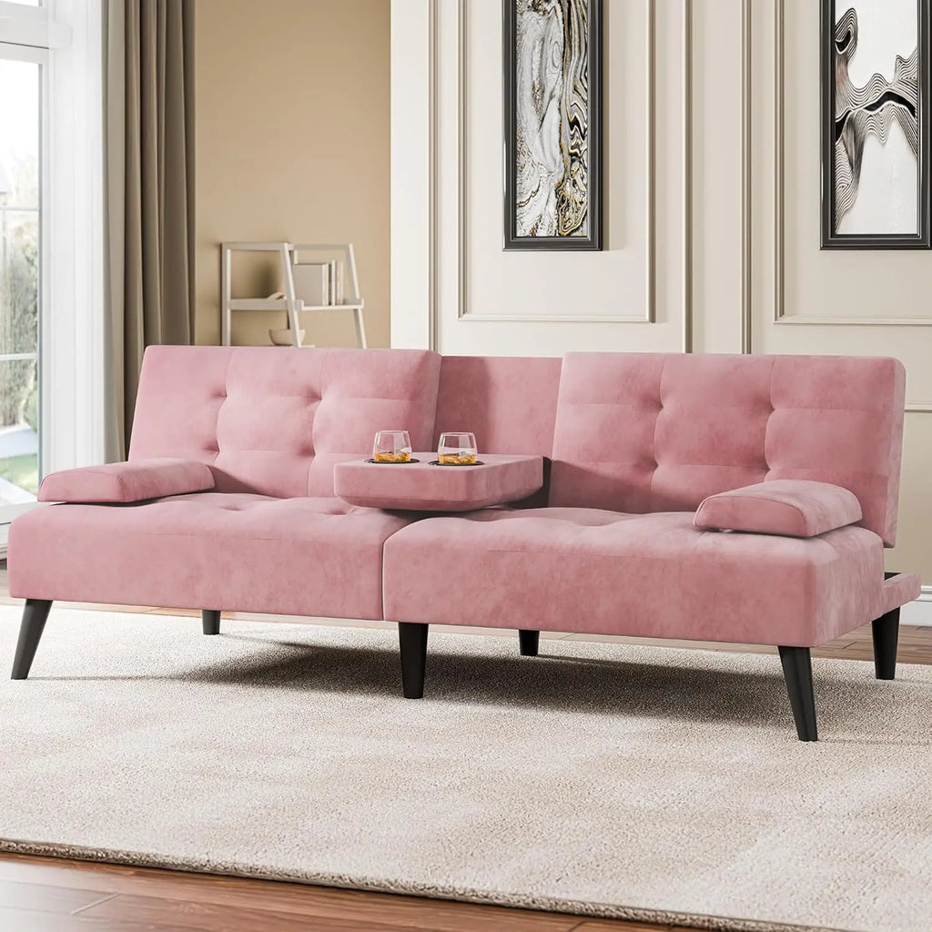 64IN Futon Bed, 2-Cup Holders, 3 Adjustable Angle,  Removable Parts