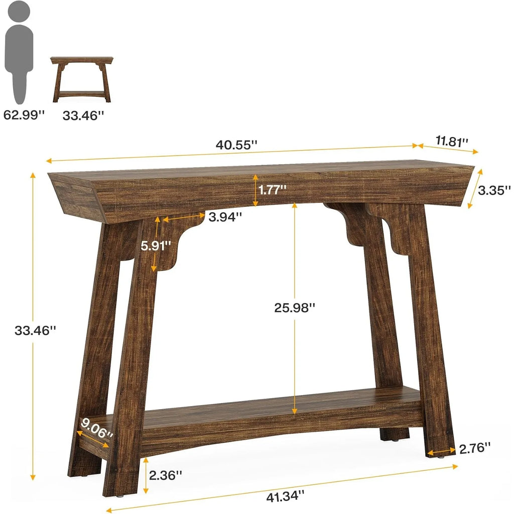 41.3" Farmhouse Console Table/Behind Couch, 2-Tier with Storage