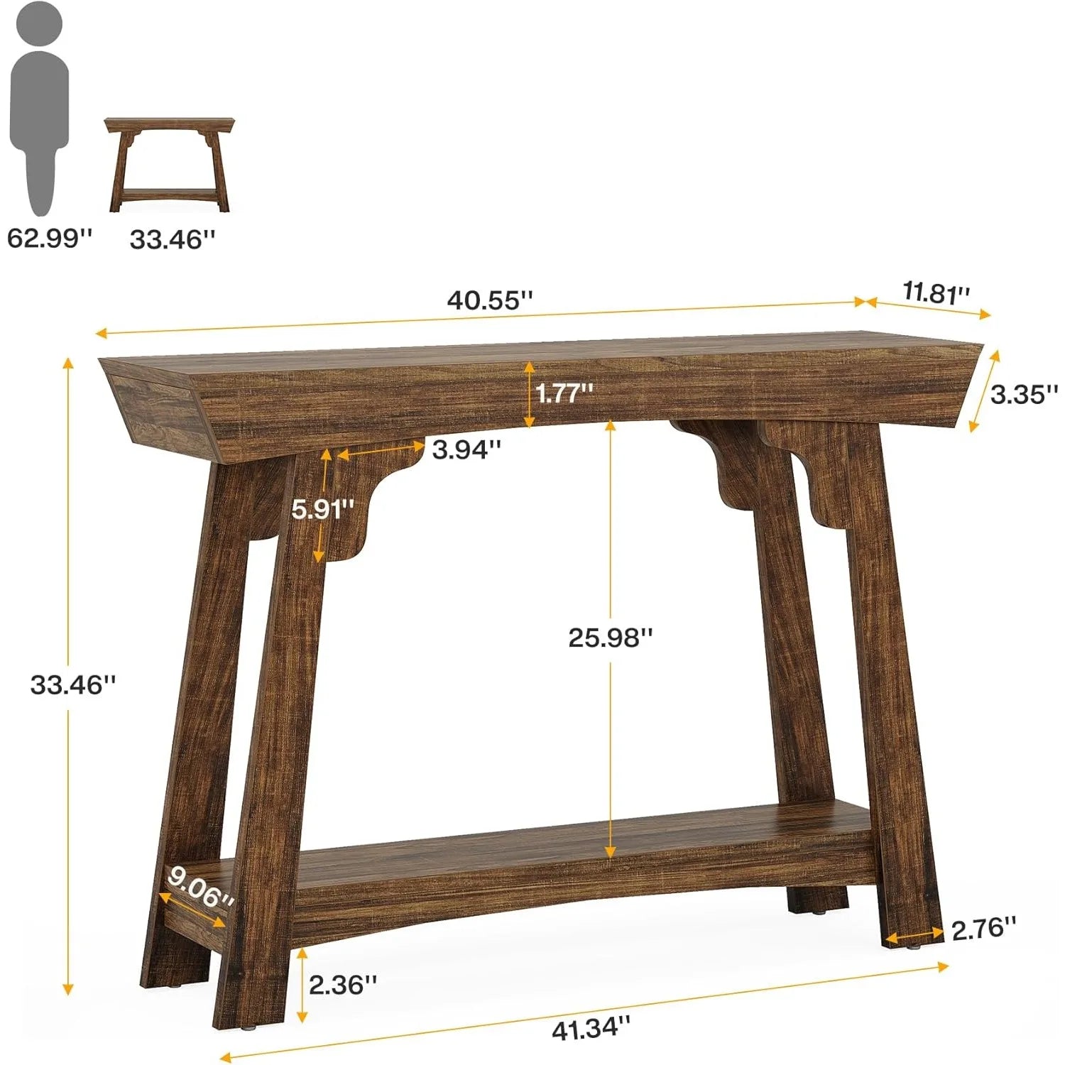 41.3" Farmhouse Console Table/Behind Couch, 2-Tier with Storage