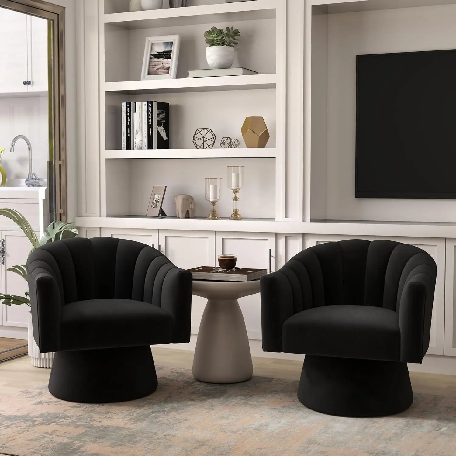 360° Swivel Velvet Upholstered Barrel Chair Set 2 Overstuffed Armchair