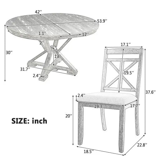 5-PC Extendable Round Dining Table, 4 Upholstered Chairs