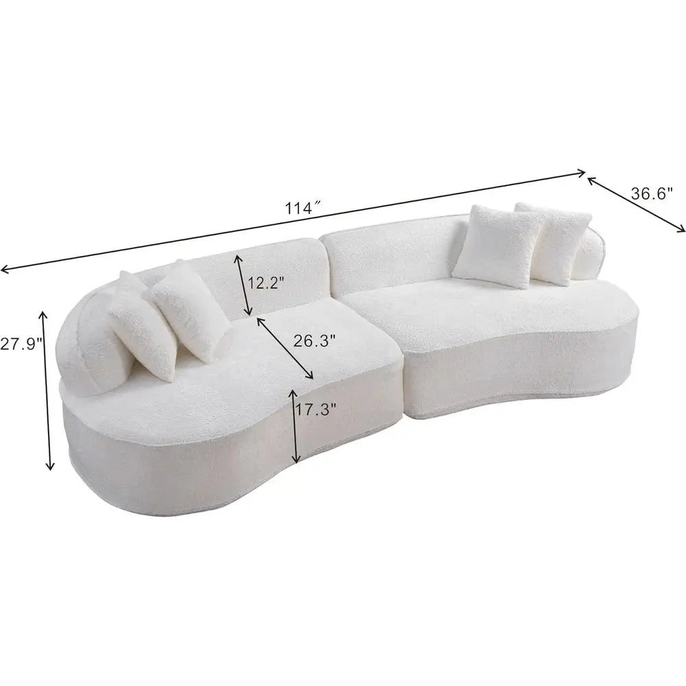 Curved 4-Seat Cloud Sofa with Deep Cushions, Pillows