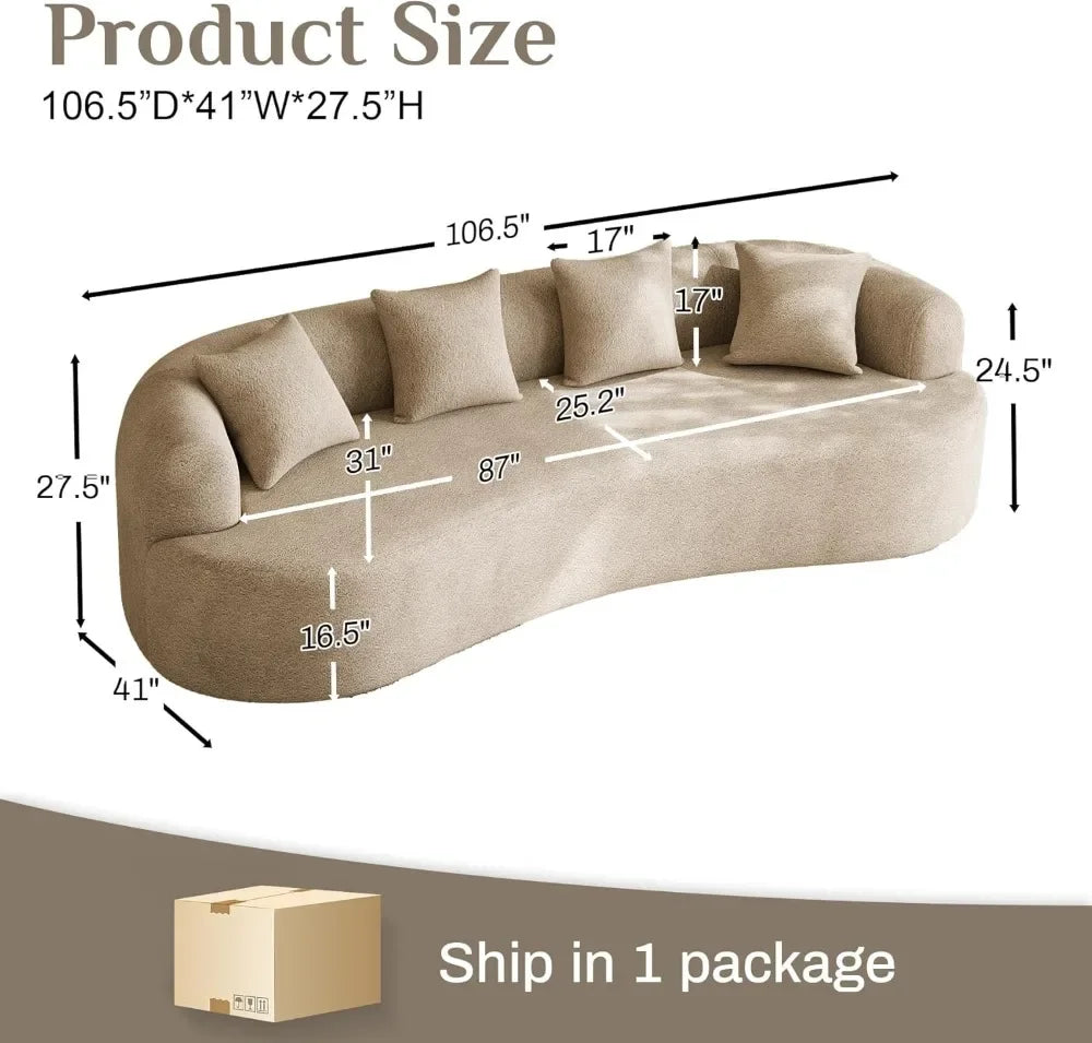 Curved Cloud Sofa 4-Seat Extra Deep Wide Seat Chenille, Pillows, No Assembly