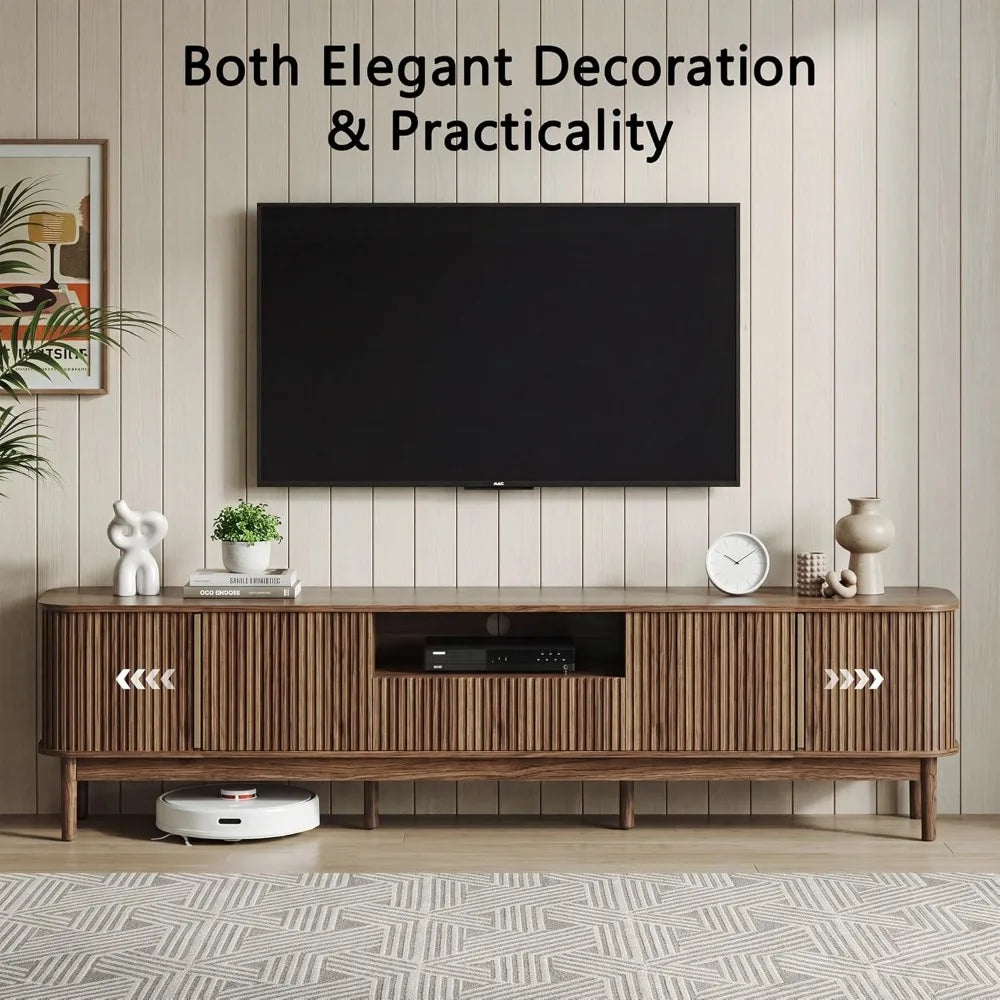 86.6" Fluted Entertainment Center for up to 85" TVs 2 Sliding Doors