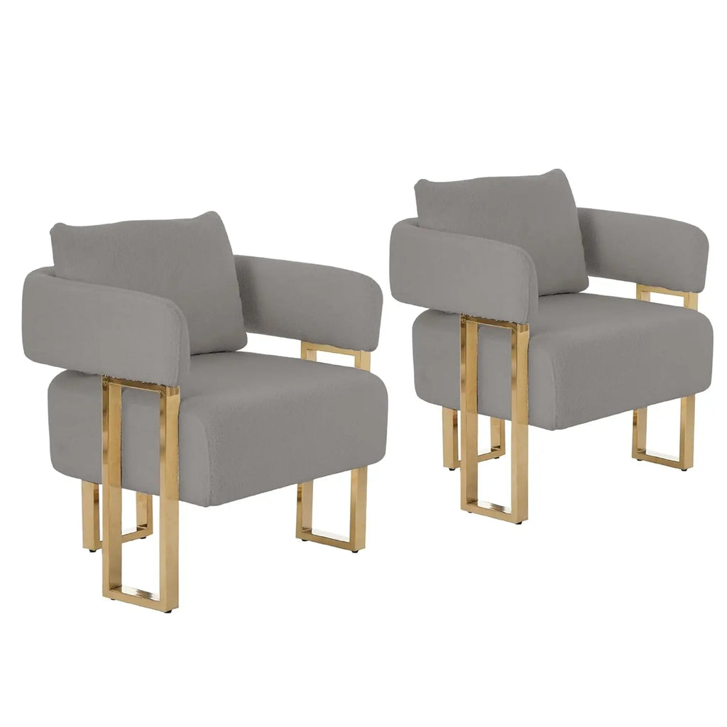 Barrel Accent Chairs 2pcs Upholstered, Gold Legs