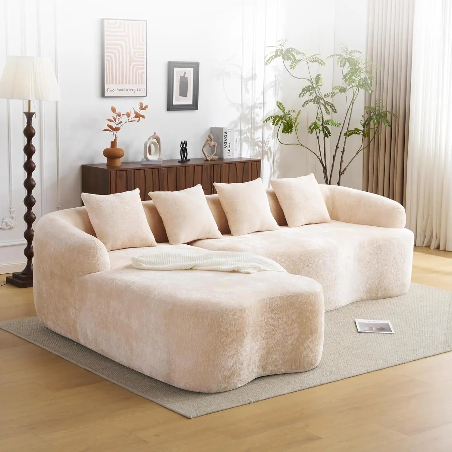 104.7”  Chenille Oversized Boneless Curved Cloud Sectional Sofa, Chaise Lounge