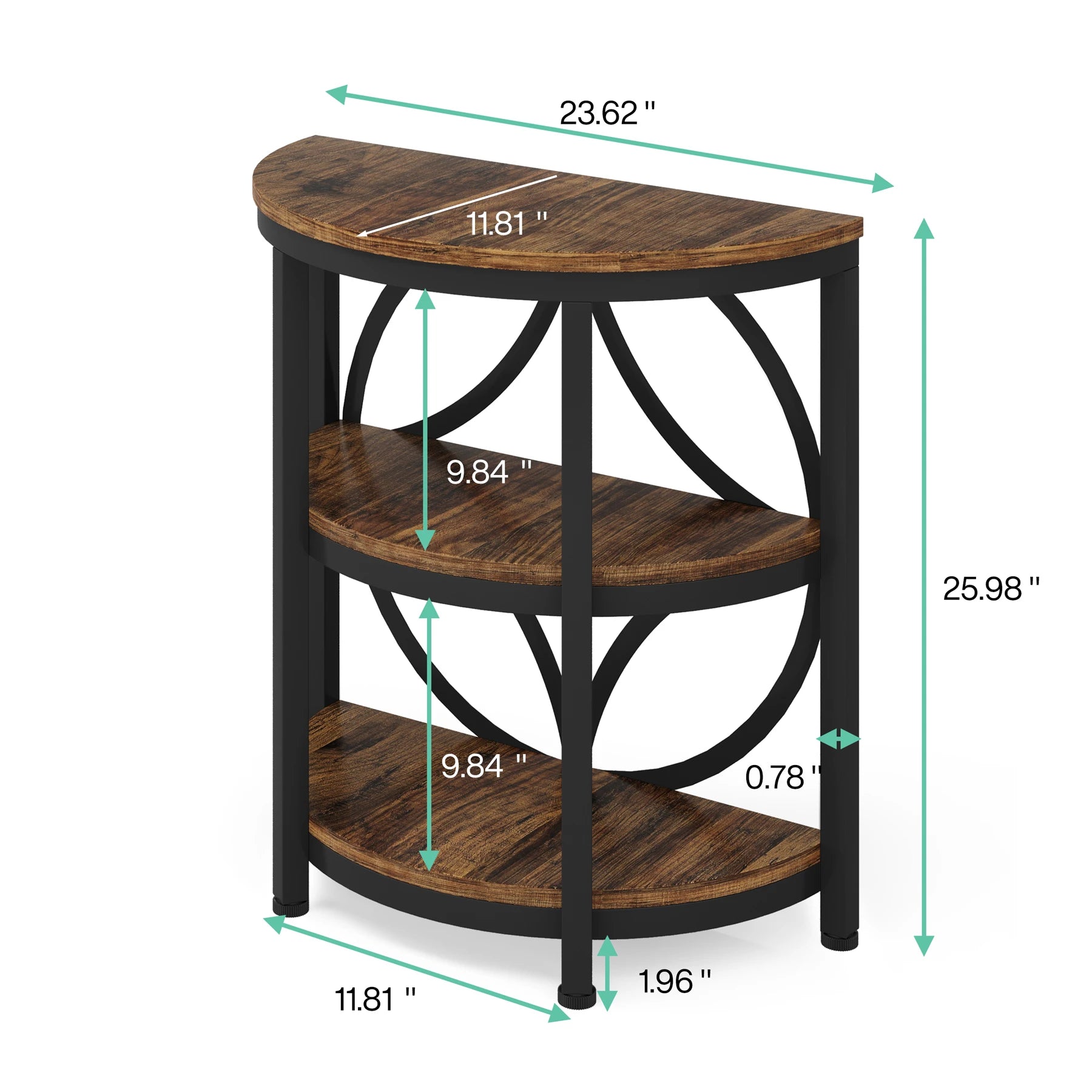 3-Tier Half Side Industrial Table, Metal Frame, Storage