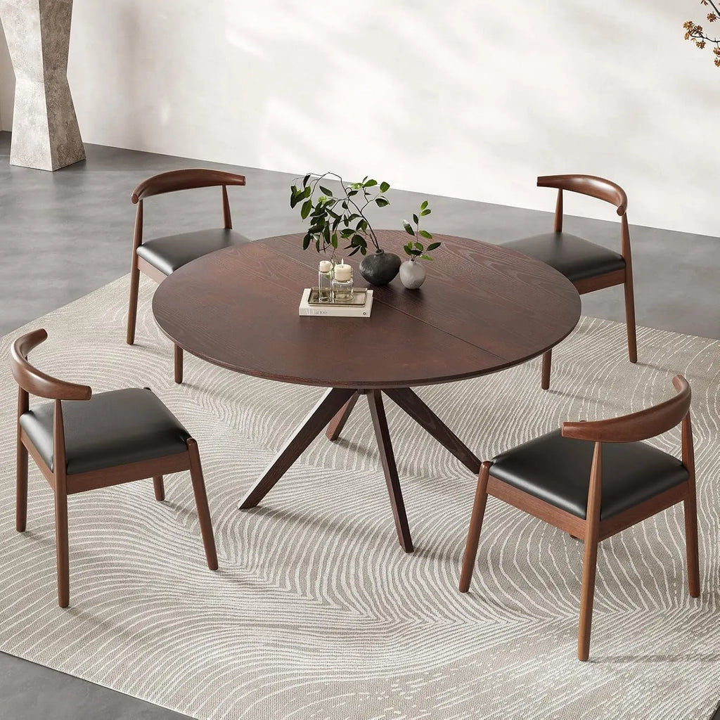 Round Natural Wood Table, Easy Assembly, Modern Small Table for 2-4 People