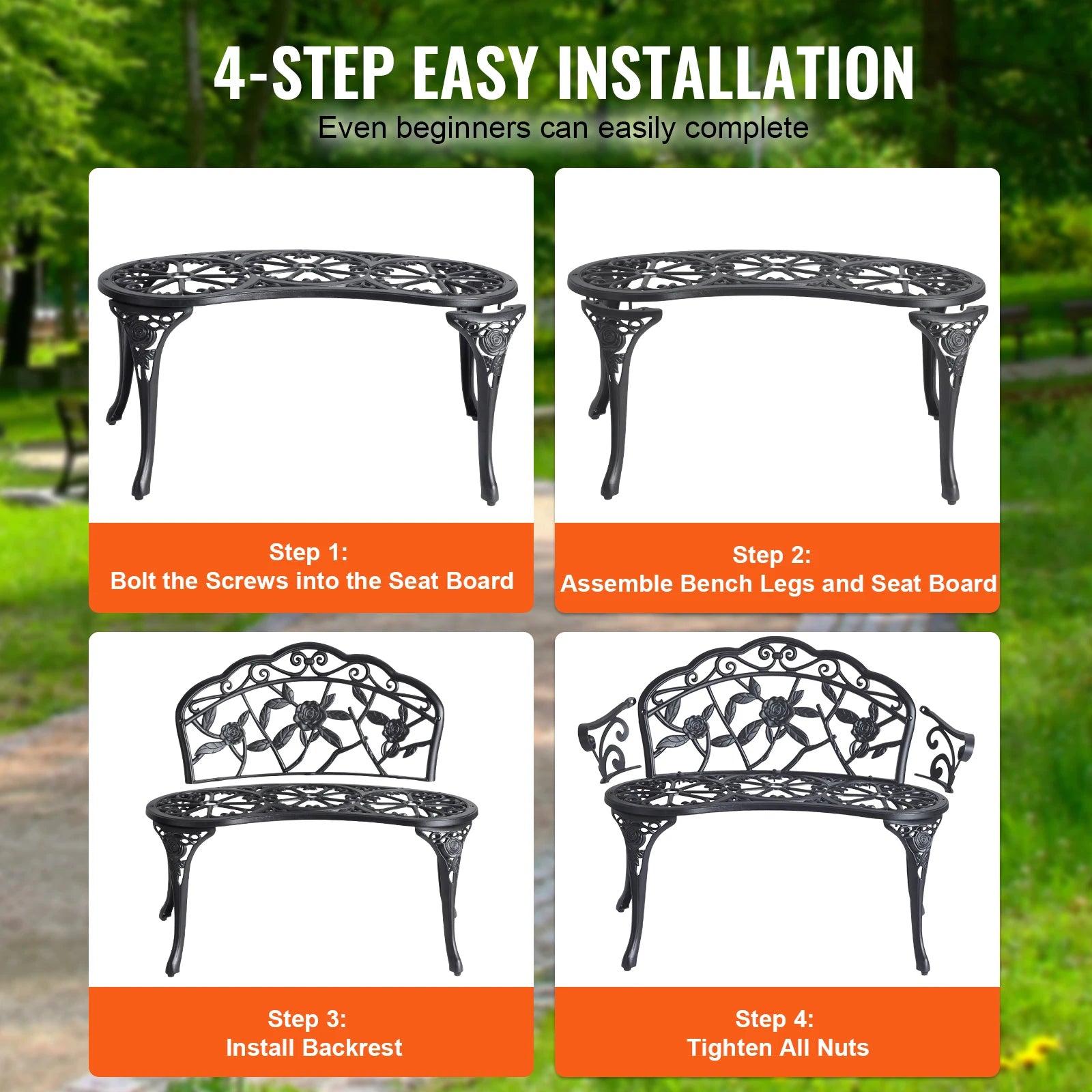 Outdoor Metal Garden Bench 480 lbs Load
