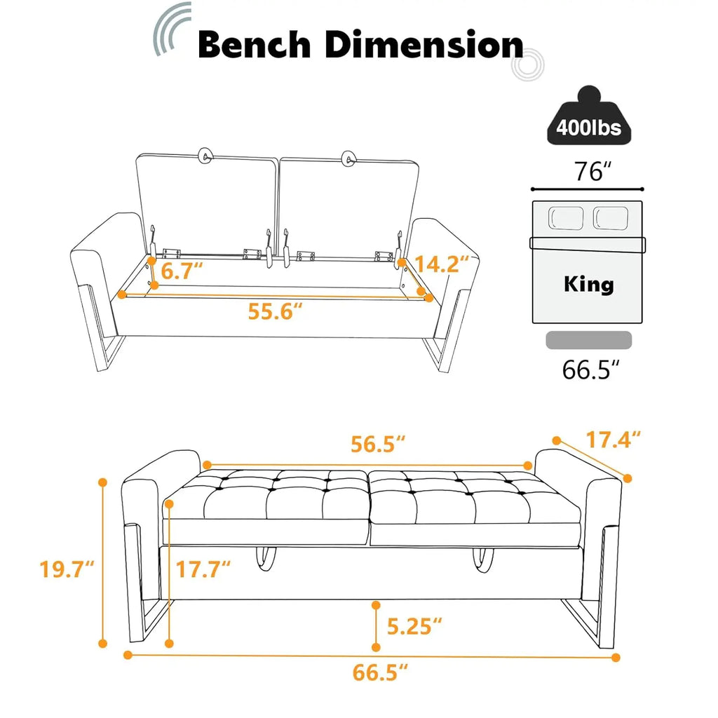 67" End of Bed Ottoman Storage Bench Golden Legs