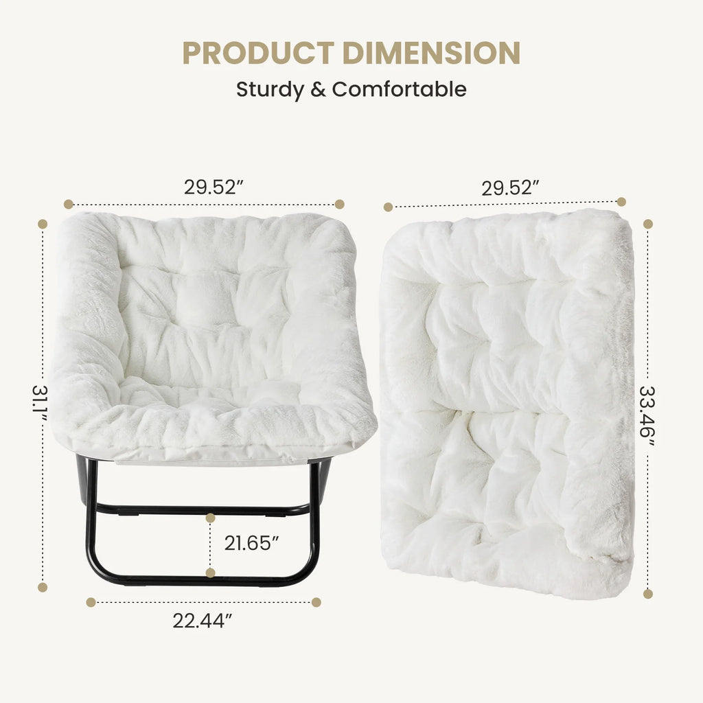 JHK 28IN Saucer Chair Padded Faux Fur Folding Metal Frame