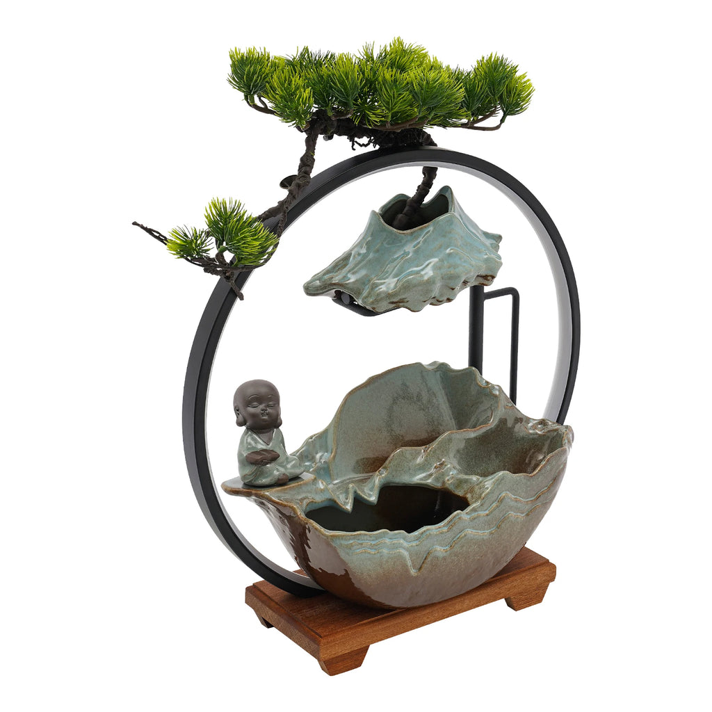 Desktop Ceramic Fountain Chinese Ancient Style Poetry, Book Monk