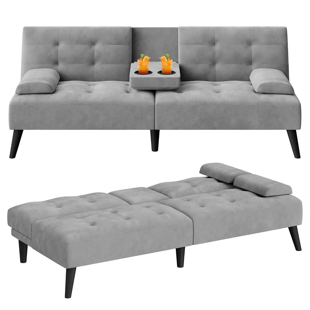 64IN Futon Bed, 2-Cup Holders, 3 Adjustable Angle,  Removable Parts