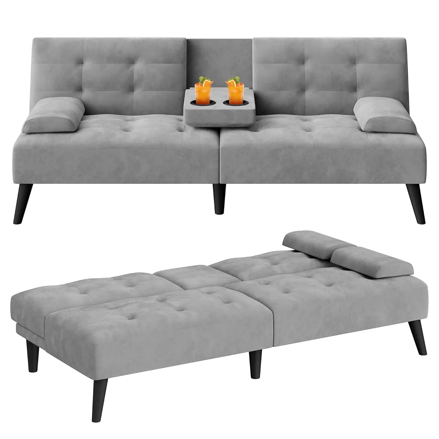 64IN Futon Bed, 2-Cup Holders, 3 Adjustable Angle,  Removable Parts