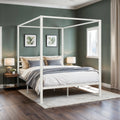 Canopy Bed Frame Enhanced 4-Poster 3-Metal Crossbar, No Box Spring Needed