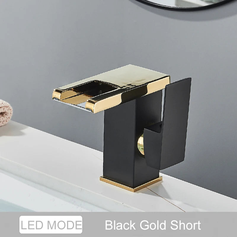 LED Color Changing Waterfall Faucet, Deck Mounted Hot/Cold Mixer Tap