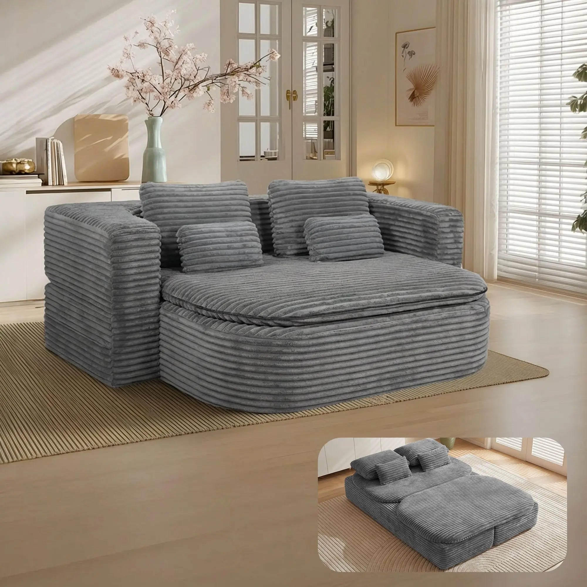 75'' Foldable Sleeper Sofa Bed, Memory Foam Boneless Couch 2-in-1