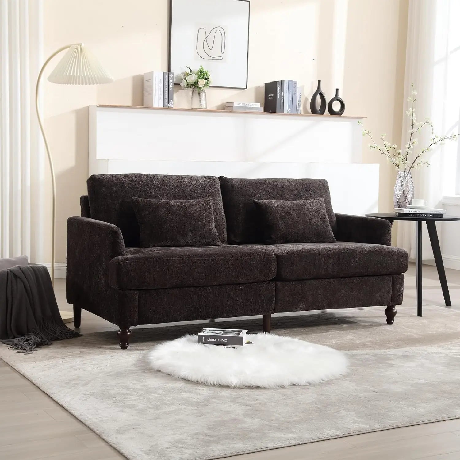 70 inch Loveseat Upholstered Chenille Sofa, Wood Legs