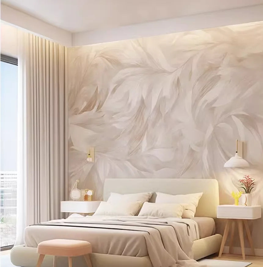 Cream Style Abstract Feather Flower Pattern Wallpaper European Wall mural