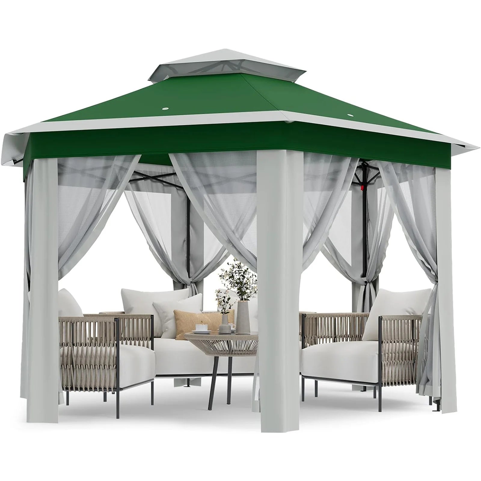 13'x13' Heavy Duty Pop Up Gazebo/Canopy Tent W/Mosquito Netting Double Roof
