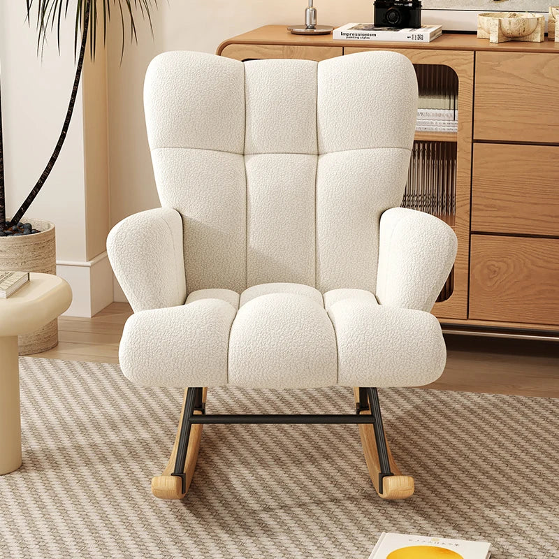 Rocking Chair Leisure Chair, High-Back Armchair with Padded Seat, Velvet Fabric, Solid Wood, Soft-Covered Rocking Chair for Office