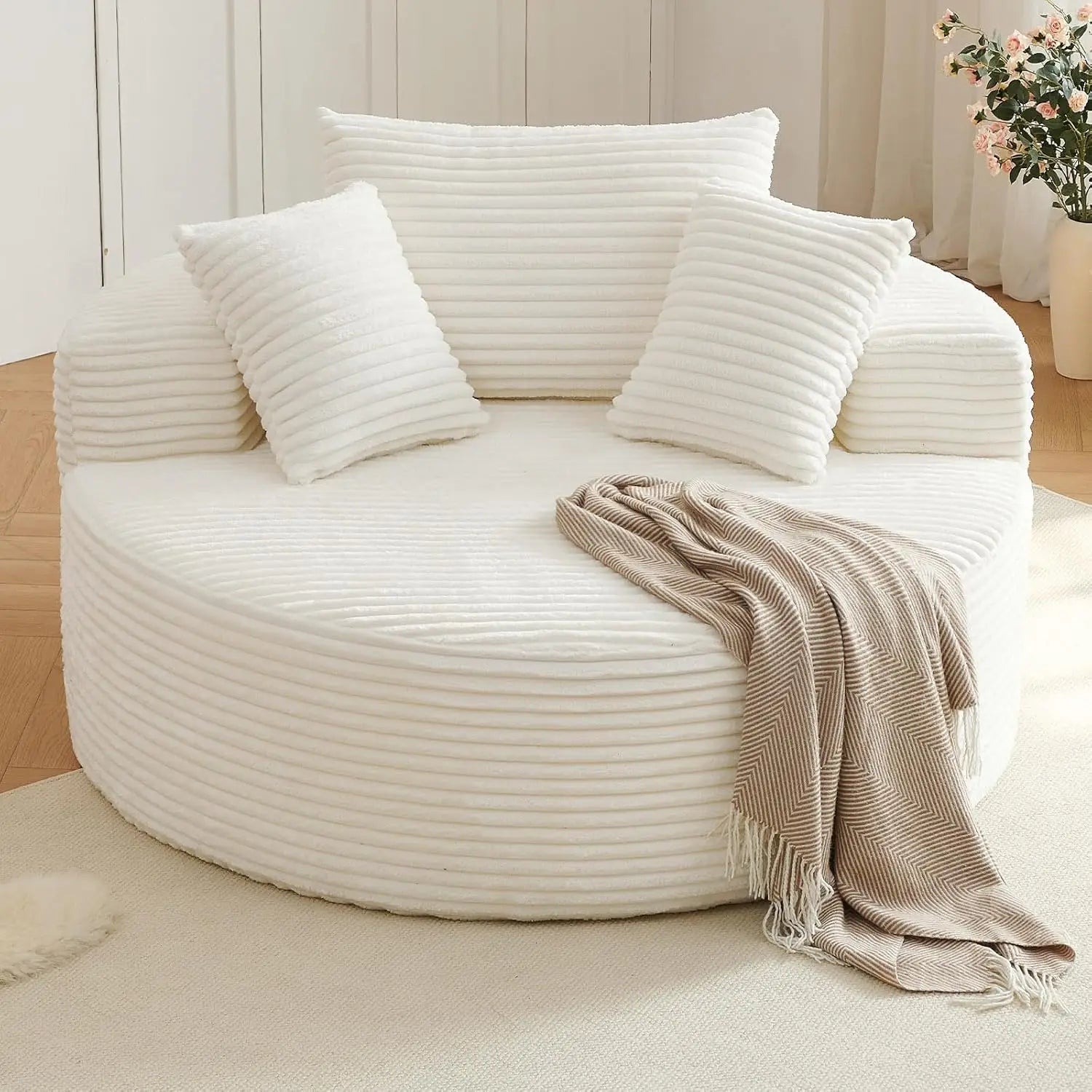 Oversized Circle Sofa Lounge Chaise, Corduroy Deep Seat Cloud