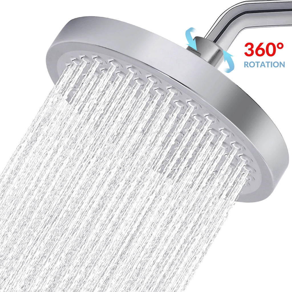 High Pressure Rain Showerhead, 360deg Rotation Stainless 6" Wall Mounted