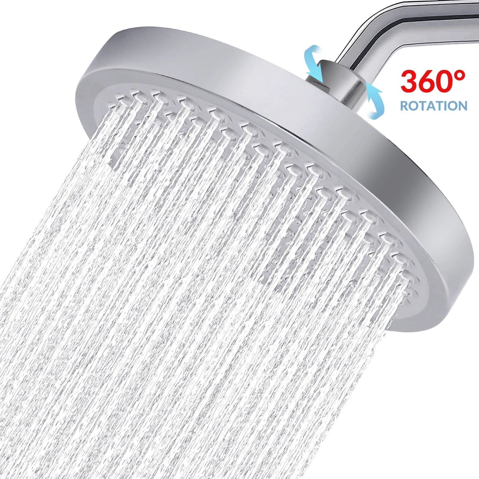 High Pressure Rain Showerhead, 360deg Rotation Stainless 6" Wall Mounted