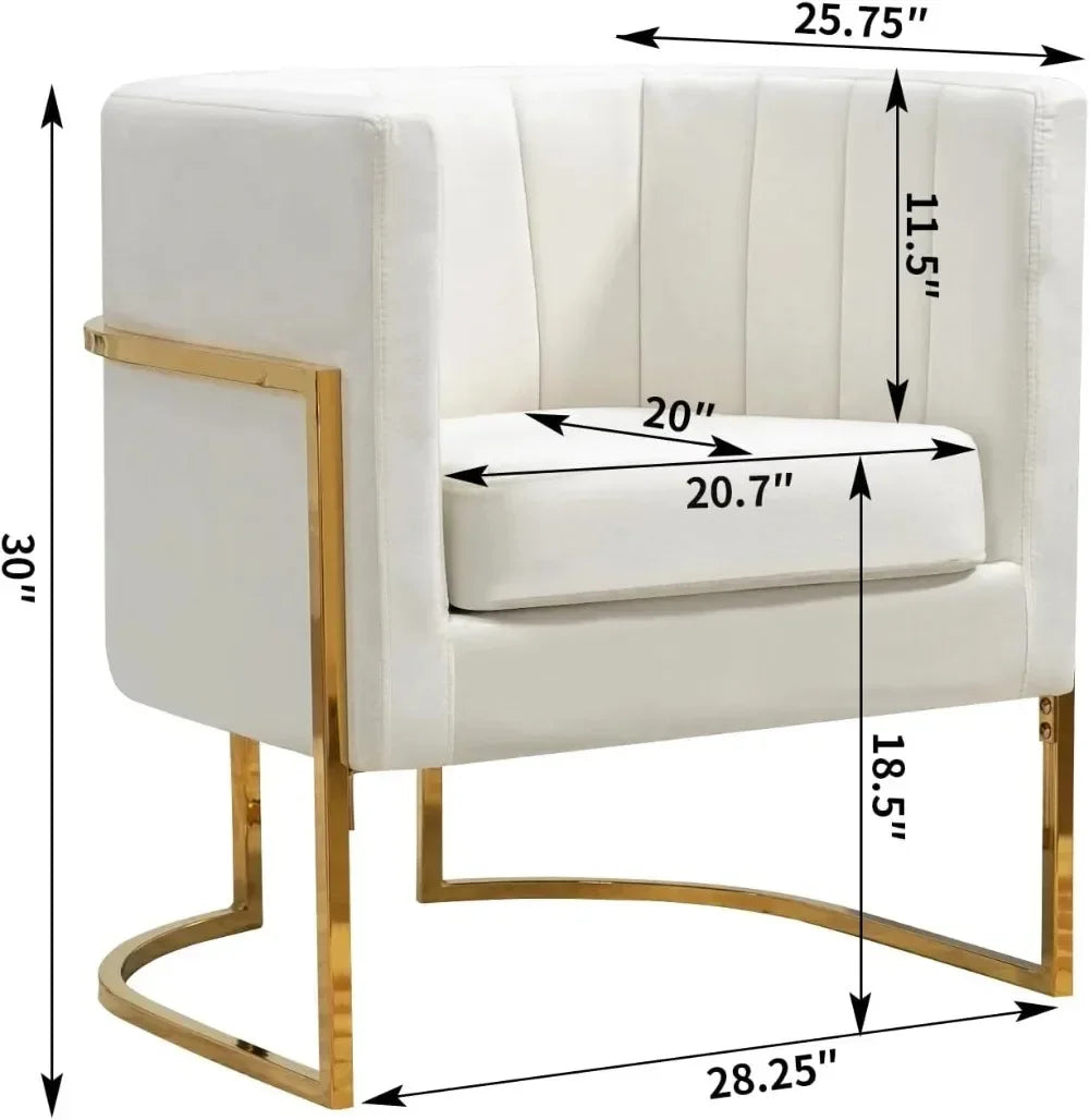 Velvet Upholstered Accent Chair, Barrel Armchair, Gold Legs