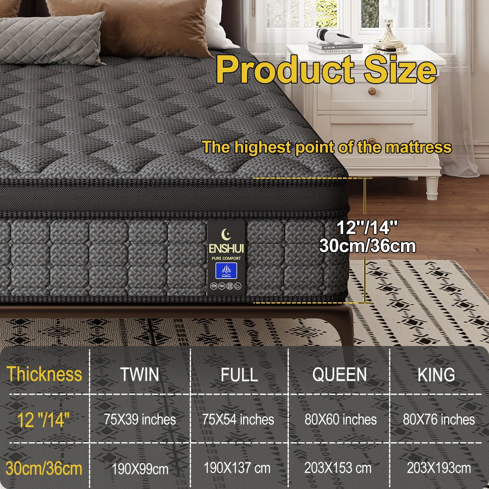 12" & 14" Gel Memory Foam Twin Full Queen King Mattress