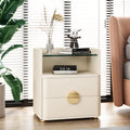 Nightstand w/2 Drawers, w/Open Storage Shelf, Tempered Glasses